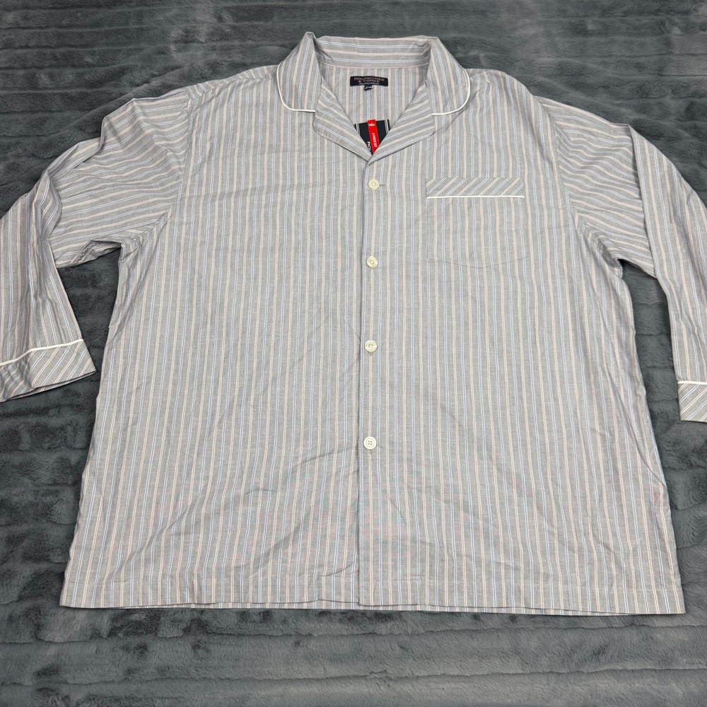 Roundtree & Yorke Mens 2XB Pajama Top Blue Red White Striped Cotton Sleepwear
